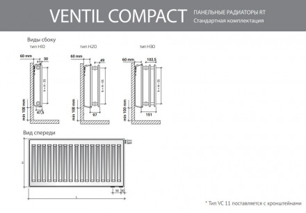 Стальной панельный радиатор Тип 21 Royal Thermo VENTIL COMPACT 21-500-1500