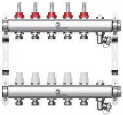 Коллектор Wester 1&quot;-3/4 в сборе с расходомерами на 5 выходов (сталь нержавеющая)