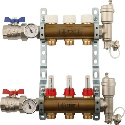 Для отопления STOUT Коллектор регулируемый с расходомерами 1/3/4x3