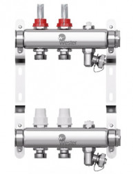 Коллектор Wester 1&quot;-3/4 в сборе с расходомерами на 2 выхода (сталь нержавеющая)