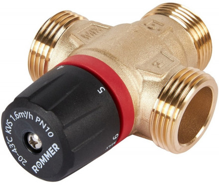 Смесительный клапан Rommer 1&quot; НР 20-43°С KV 1,6 (RVM-0131-164325) боковое смешивание
