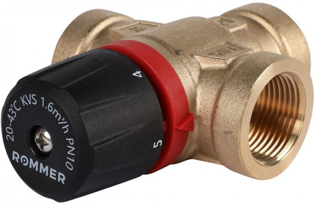 Смесительный клапан Rommer 3/4&quot; ВР 20-43°С KV 1,6 (RVM-0111-164320) боковое смешивание