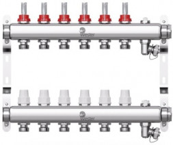 Коллектор Wester 1&quot;-3/4 в сборе с расходомерами на 6 выходов (сталь нержавеющая)