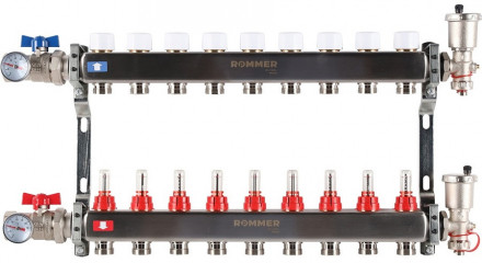 Для отопления Rommer 1&quot;/3/4&quot;x9 с расходомерами (RMS-1210-000009)