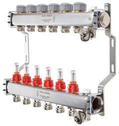 Для отопления Royal Thermo 1&quot; ВР-3/4&quot; НР, 10 выходов с расходомерами, нерж. (RTE 52.110)