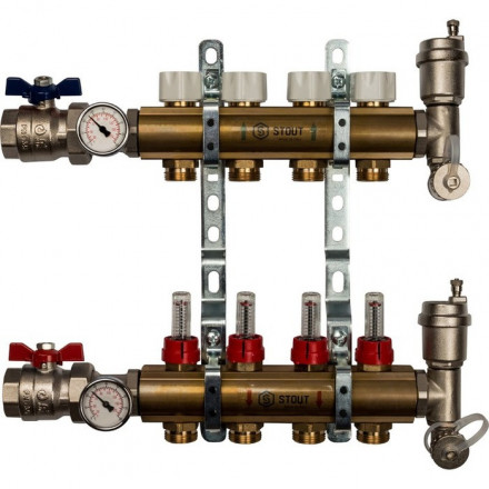Для отопления STOUT Коллектор регулируемый с расходомерами 1/3/4x4