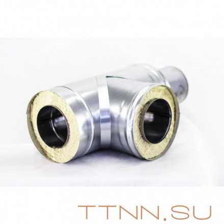 Сэндвич тройник дымохода 90° нержавейка 1 мм / оцинковка 0,5 мм 350 (внутри) / 450 (снаружи), AISI-304, Керамическая вата (СуперВул)