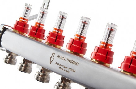 Для отопления Royal Thermo 1&quot; ВР-3/4&quot; НР, 8 выходов с расходомерами, нерж. (RTE 52.108)