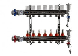 Коллекторная группа TIM 7 выходов KA007 с кранами и расходомерами латунь