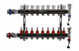 Коллекторная группа TIM 9 выходов KA009 с кранами и расходомерами латунь