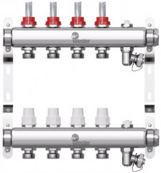 Коллектор Wester 1&quot;-3/4 в сборе с расходомерами на 4 выхода (сталь нержавеющая)